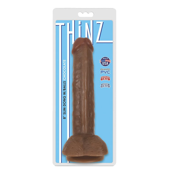 Curve Toys Thinz 8 in. Slim Dildo with Balls & Suction Cup Brown - Royal Sins