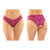Daisy Crotchless Lace And Mesh Panty With Criss - Cross Panel Back S/M Berry - Royal Sins