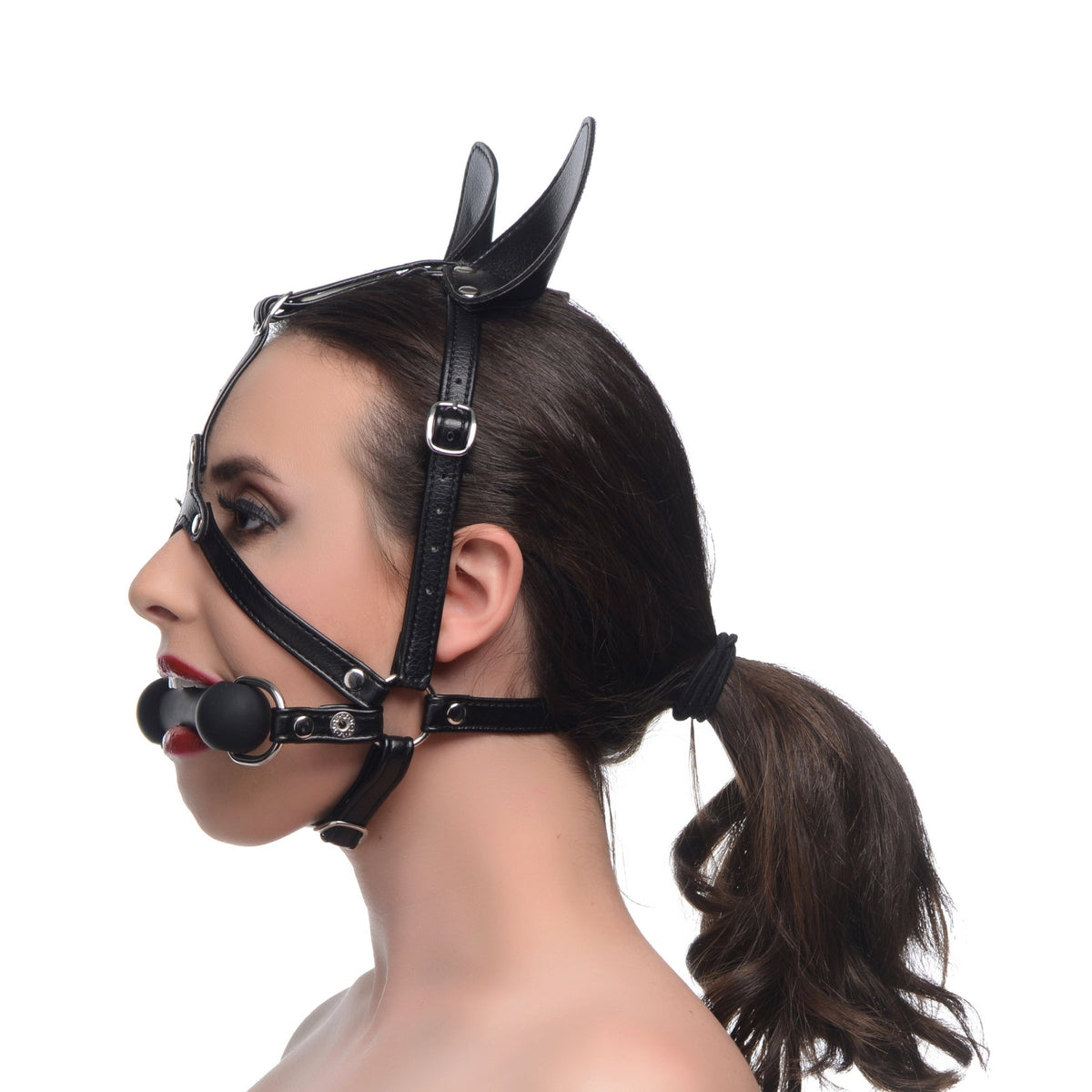 Dark Horse Pony Head Harness with Silicone Bit - Royal Sins