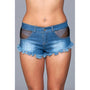 Denim Shorts With Fishnet Top Trimming Frindge Bottom Black Small Packaging Hanging - Royal Sins