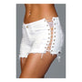 Denim Shorts With Lace Up Side White Large Packaging Hanging - Royal Sins