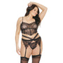 Diva Bra, Garterbelt, And G - String Black OS XL Hanging - Royal Sins