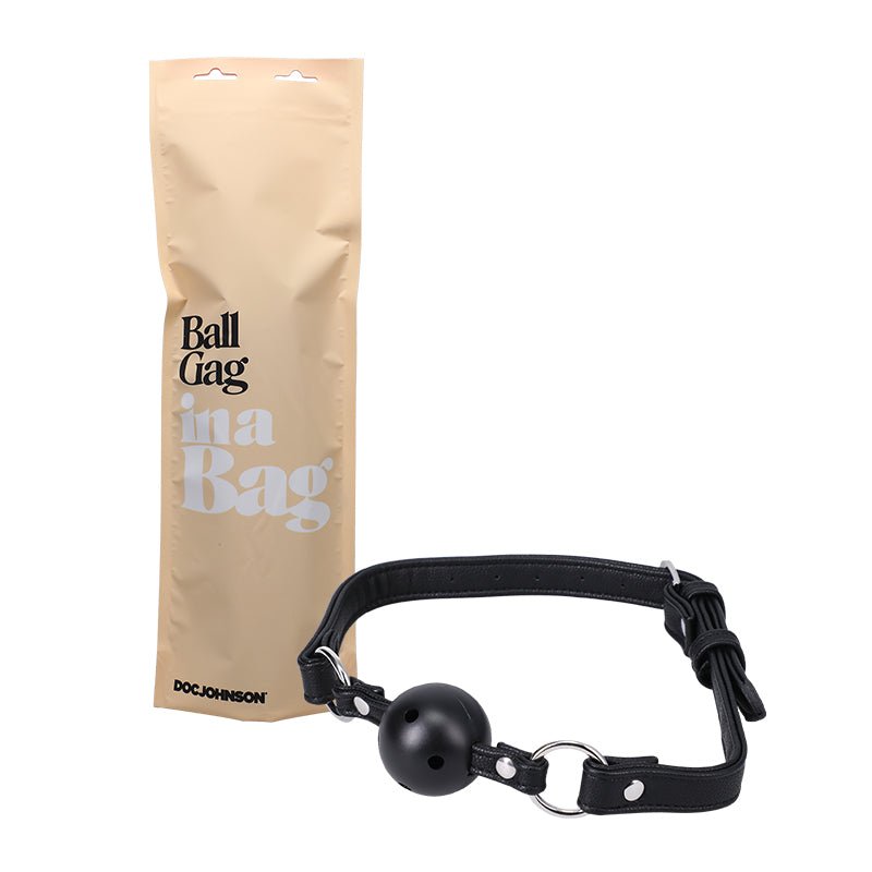 Doc Johnson Ball Gag In A Bag Faux Leather Breathable Black - Royal Sins
