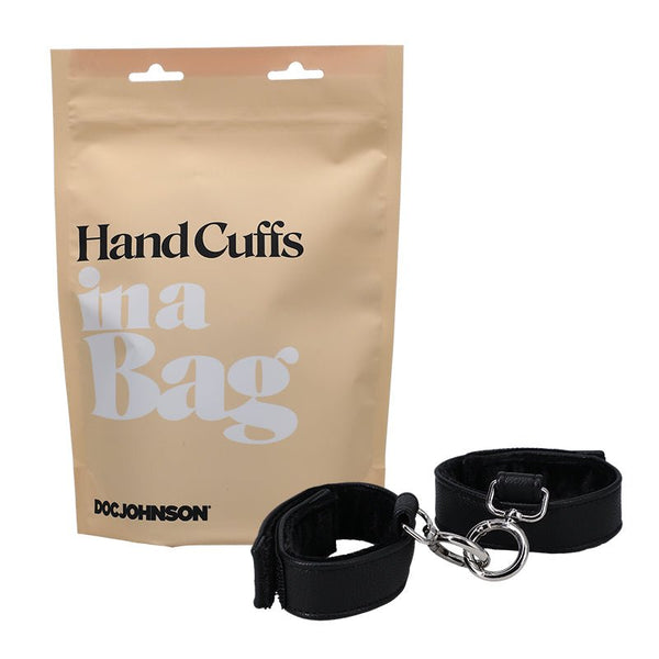 Doc Johnson Hand Cuffs In A Bag Faux Leather Velcro Black - Royal Sins