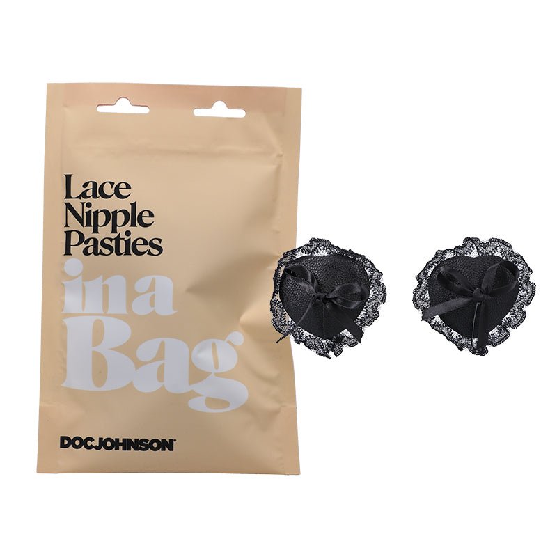 Doc Johnson Lace Nipple Pasties In A Bag Reusable Faux Leather Black - Royal Sins