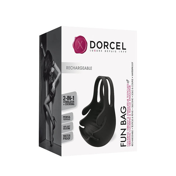Dorcel Fun Bag Rechargeable Silicone Vibrating Cockring & Testicle Stimulator Black - Royal Sins
