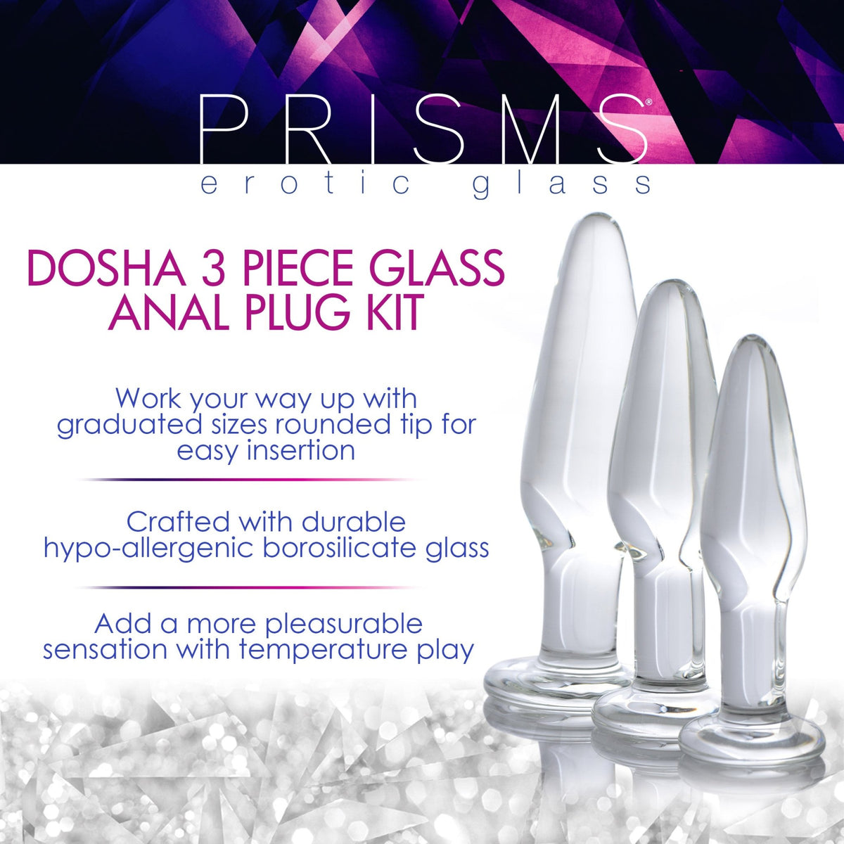 Dosha 3 Piece Glass Anal Plug Kit - Royal Sins