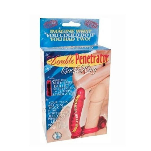 Double Penetrator Rabbit Cock Ring Multispeed Waterproof (Red) - Royal Sins