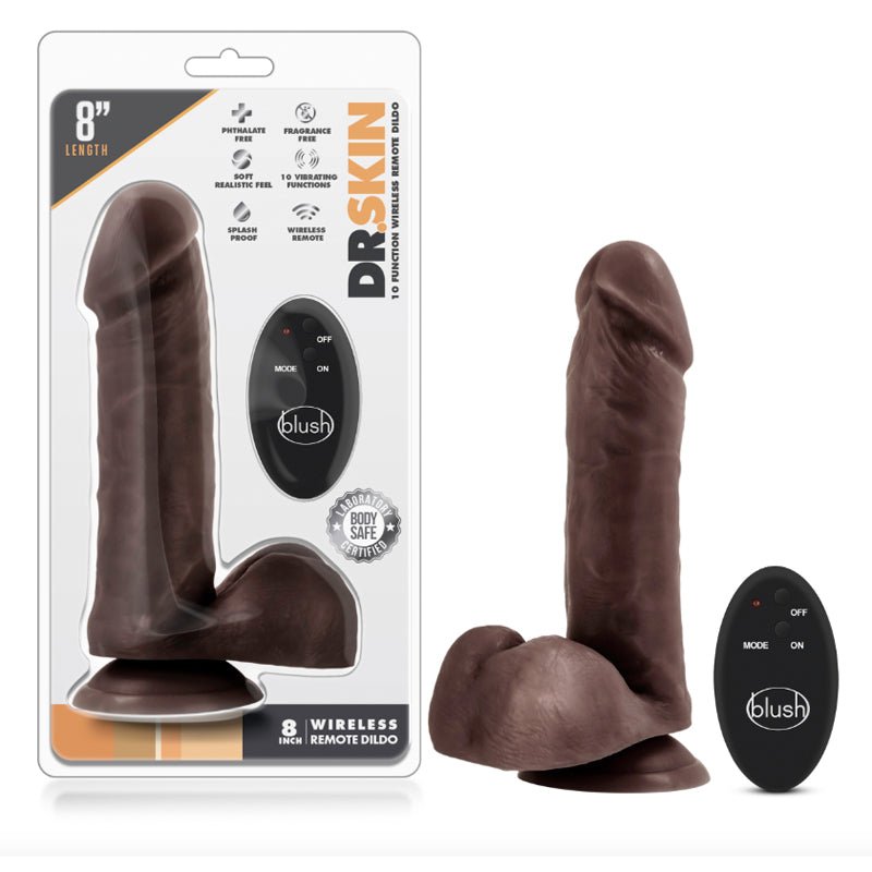Dr. Skin - 8 inch 10 Function Wireless Remote Dildo - Chocolate - Royal Sins