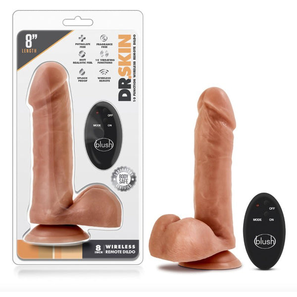 Dr. Skin - 8 inch 10 Function Wireless Remote Dildo - Mocha - Royal Sins