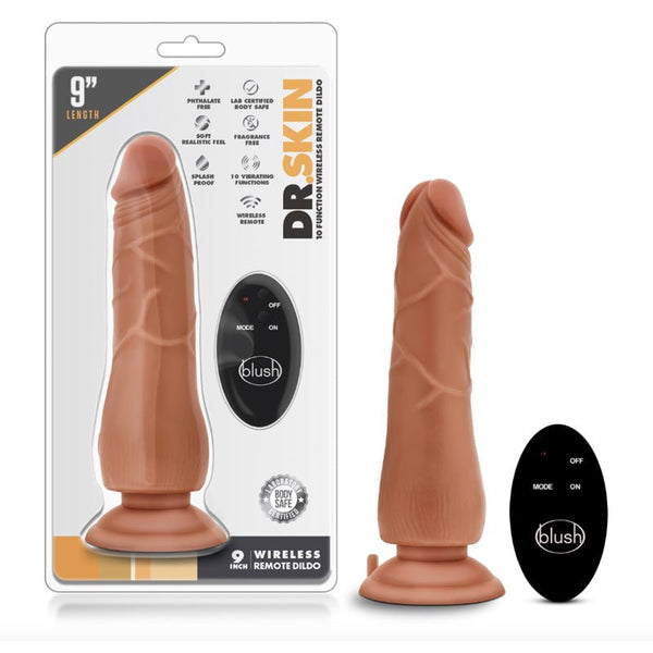 Dr. Skin - 9 inch 10 Function Wireless Remote Dildo - Mocha - Royal Sins