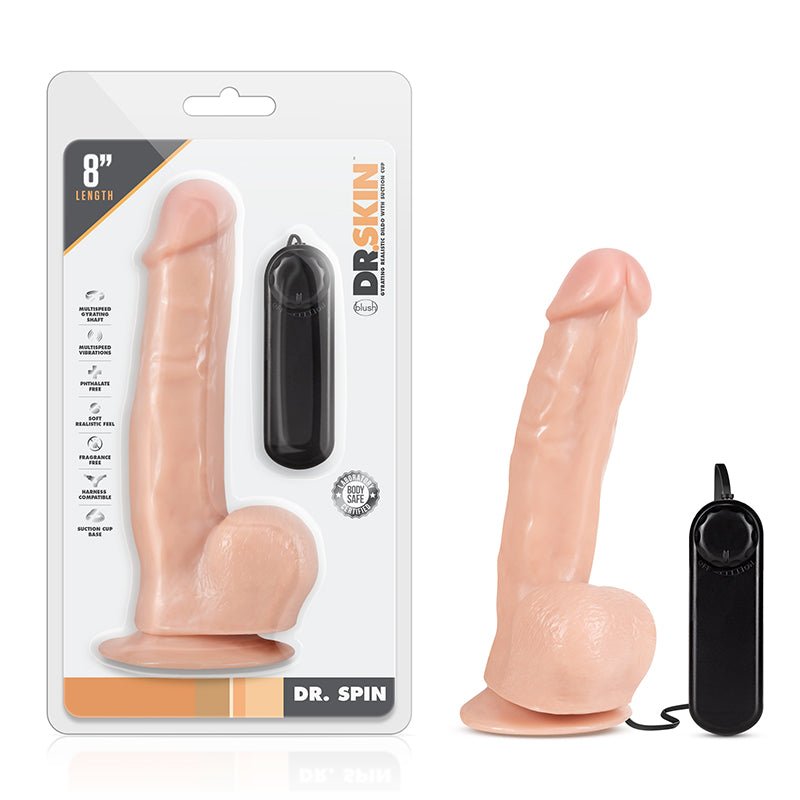 Dr. Skin Dr. Spin Realistic 8 in. Gyrating and Vibrating Dildo with Balls Beige - Royal Sins