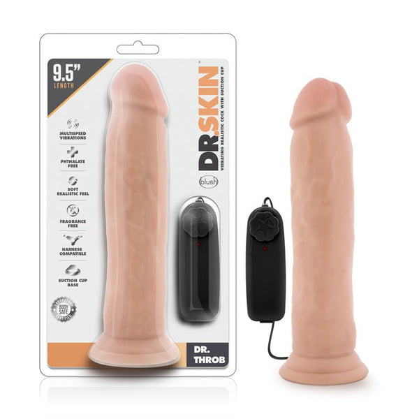 Dr. Skin Dr. Throb Realistic 9.5 in. Vibrating Dildo Beige - Royal Sins