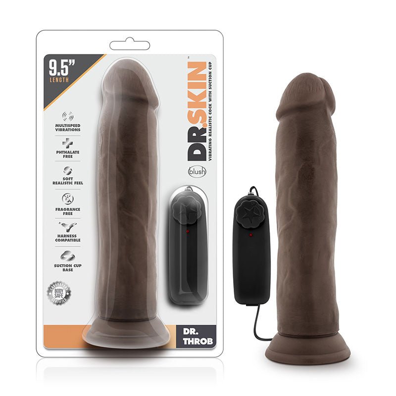 Dr. Skin Dr. Throb Realistic 9.5 in. Vibrating Dildo Brown - Royal Sins