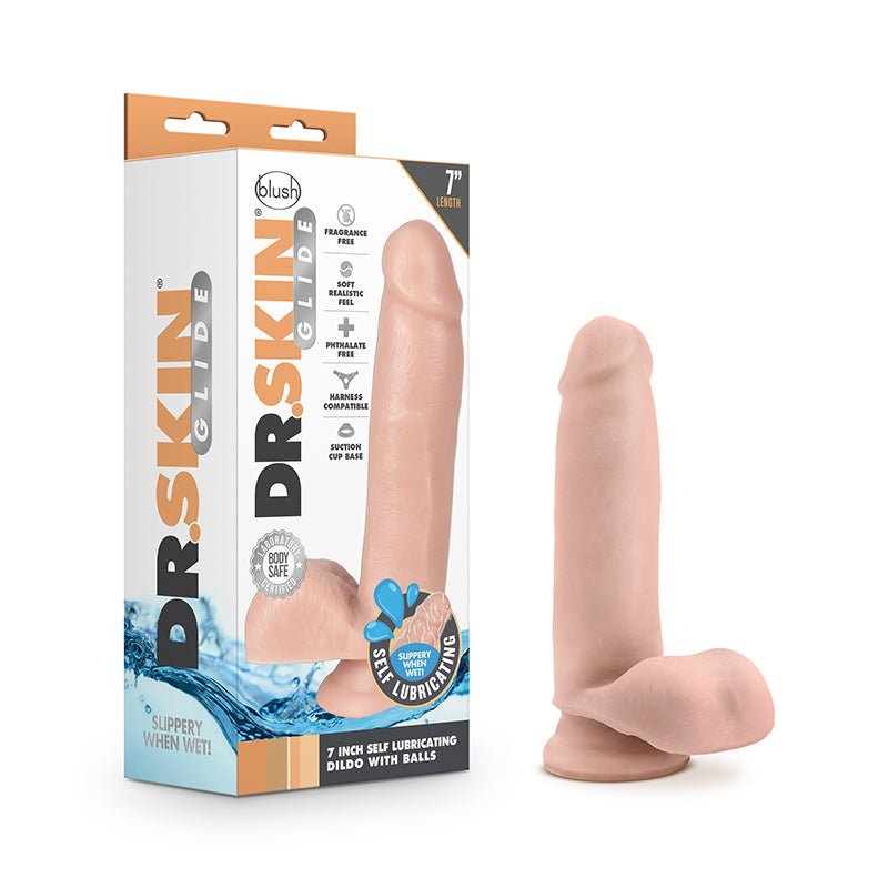 Dr. Skin Glide Realistic 7 in. Self - Lubricating Dildo with Balls Beige - Royal Sins