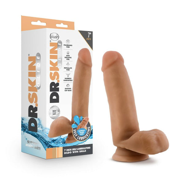 Dr. Skin Glide Realistic 7 in. Self - Lubricating Dildo with Balls Tan - Royal Sins
