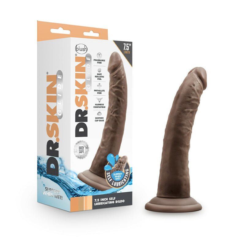 Dr. Skin Glide Realistic 7.5 in. Self - Lubricating Dildo Brown - Royal Sins