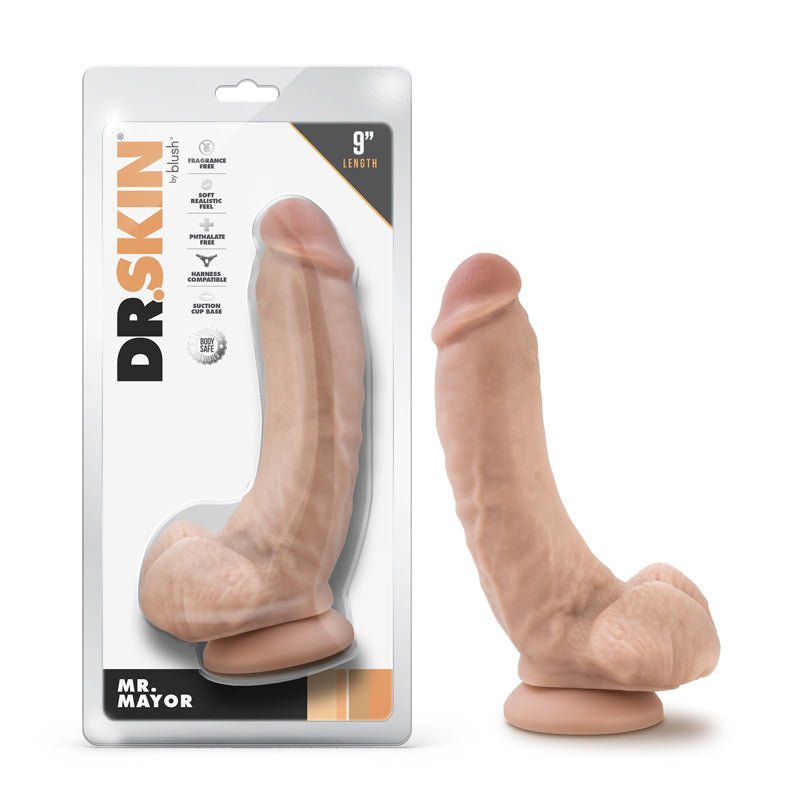 Dr. Skin Mr. Mayor 9 in. Dildo with Balls Beige - Royal Sins