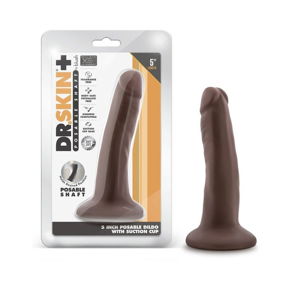 Dr. Skin Plus Realistic 5 in. Triple Density Posable Dildo Brown - Royal Sins