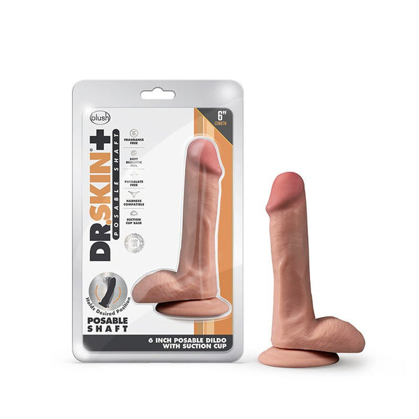 Dr. Skin Plus Realistic 6 in. Triple Density Posable Dildo with Balls Tan - Royal Sins
