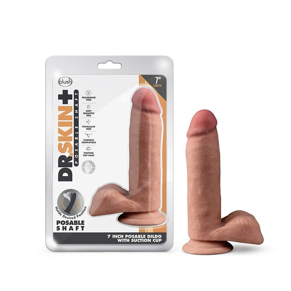 Dr. Skin Plus Realistic 7 in. Triple Density Posable Dildo with Balls Tan - Royal Sins