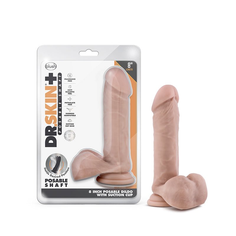 Dr. Skin Plus Realistic 8 in. Triple Density Posable Dildo with Balls Beige - Royal Sins