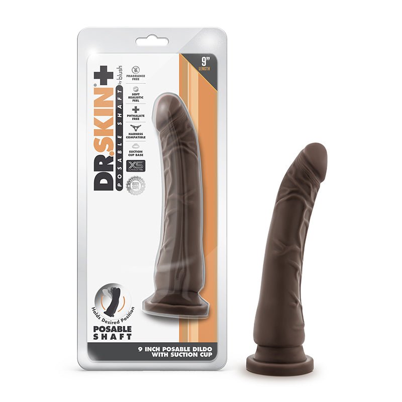 Dr. Skin Plus Realistic 9 in. Triple Density Posable Dildo Brown - Royal Sins