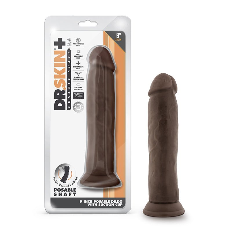 Dr. Skin Plus Thick 9 in. Triple Density Posable Dildo Brown - Royal Sins