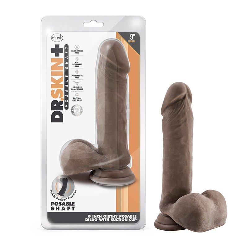 Dr. Skin Plus Thick 9 in. Triple Density Posable Dildo with Balls Brown - Royal Sins
