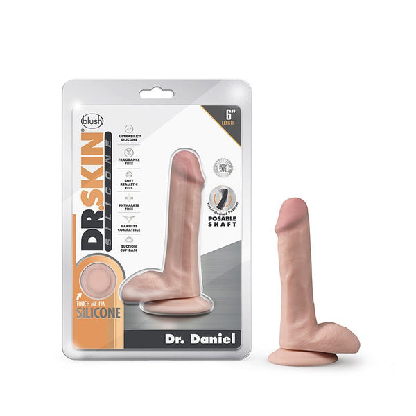 Dr. Skin Silicone Dr. Daniel Realistic 6 in. Posable Dildo with Balls Beige - Royal Sins