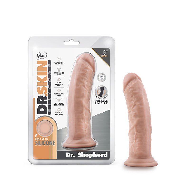 Dr. Skin Silicone Dr. Shepherd Realistic 8 in. Posable Dildo Beige - Royal Sins