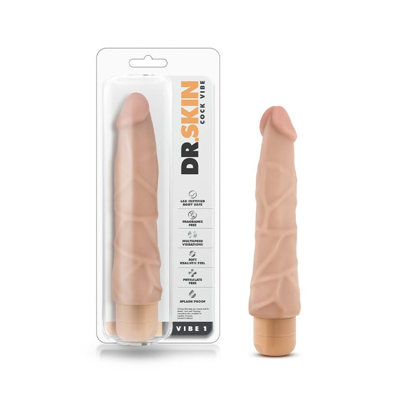 Dr. Skin Vibe 1 Realistic 9 in. Vibrating Dildo Beige - Royal Sins
