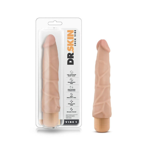 Dr. Skin Vibe 1 Realistic 9 in. Vibrating Dildo Beige - Royal Sins