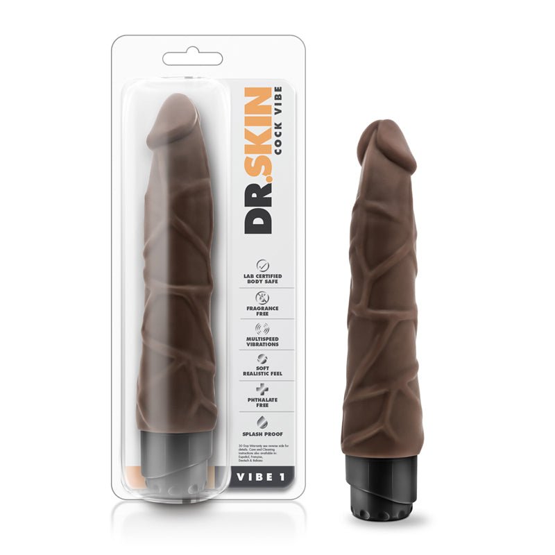 Dr. Skin Vibe 1 Realistic 9 in. Vibrating Dildo Brown - Royal Sins