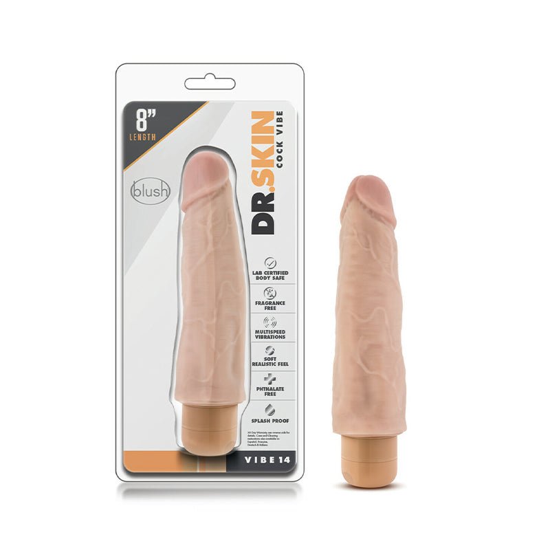 Dr. Skin Vibe 14 Realistic 8 in. Vibrating Dildo Beige - Royal Sins