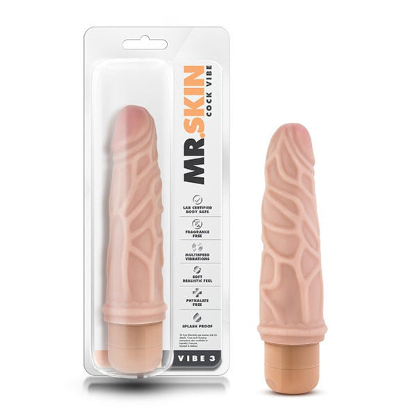 Dr. Skin Vibe 3 Realistic 7.25 in. Vibrating Dildo Beige - Royal Sins