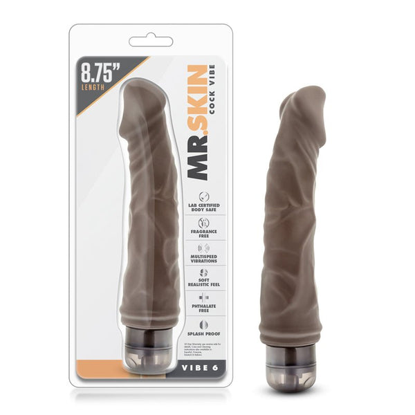Dr. Skin Vibe 6 Realistic 8.75 in. Vibrating Dildo Brown - Royal Sins