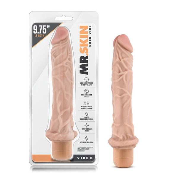 Dr. Skin Vibe 8 Realistic 9.75 in. Vibrating Dildo Beige - Royal Sins