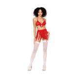 Dreamgirl Chainette Fringe Bralette, Garter Belt, and G - String Set Ruby O/S - Royal Sins