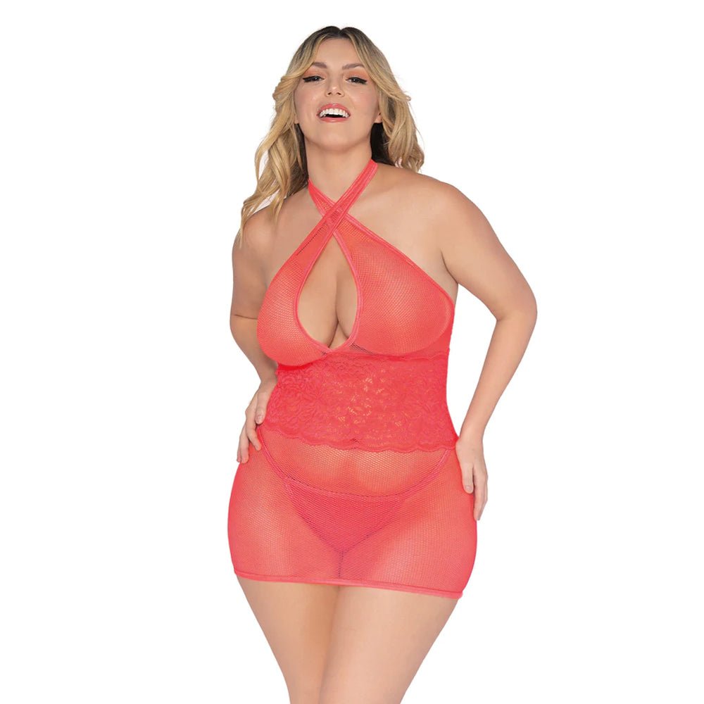 Dreamgirl Chemise & G - String Coral Queen Size - Royal Sins