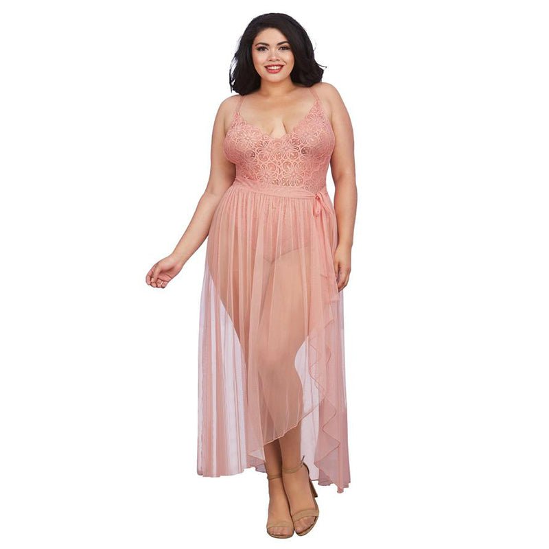 Dreamgirl Dreamgirl Teddy & Sheer Mesh Maxi Skirt With G - String Rose Queen 3X Hanging - Royal Sins