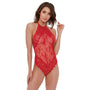 Dreamgirl Eyelash Lace Halter Teddy With High Tie - Neck Closure & Snap Crotch Red XL Hanging - Royal Sins