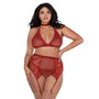 Dreamgirl Fishnet and Lace Four - Piece Set With Stretch Velvet Trim Accents Garnet Queen - Royal Sins