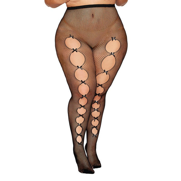 Dreamgirl Fishnet Pantyhose with Cut - Out Details Black Queen Size - Royal Sins