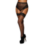Dreamgirl High - Waist Fishnet and Lace Gartered Thong With Keyhole Ribbon - Tie Back Black L - Royal Sins