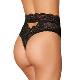 Dreamgirl High - Waist Scallop Lace Panty With Keyhole Back Black XL - Royal Sins