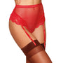 Dreamgirl High - Waisted Fishnet and Lace Garter Thong with Satin Ribbon Back Tie Ruby L - Royal Sins