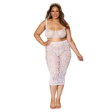 Dreamgirl Lace Fishnet Bralette & Slip Skirt White Queen Size - Royal Sins