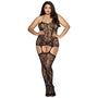 Dreamgirl Lace Fishnet Halter Garter Dress With Opaque Bodice Style Lines Black Queen - Royal Sins