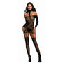Dreamgirl Lace Patterned Knit Garter Dress with Faux Lace - Up and Attached Stockings Black OS - Royal Sins